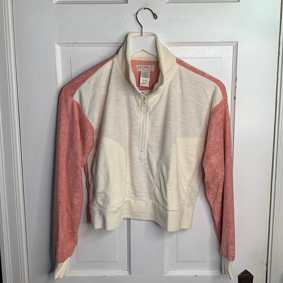 L*Space Best Life Crop Pullover Half Zip TerryCloth Pink Ivory Top NEW Sz XS - Picture 5 of 13